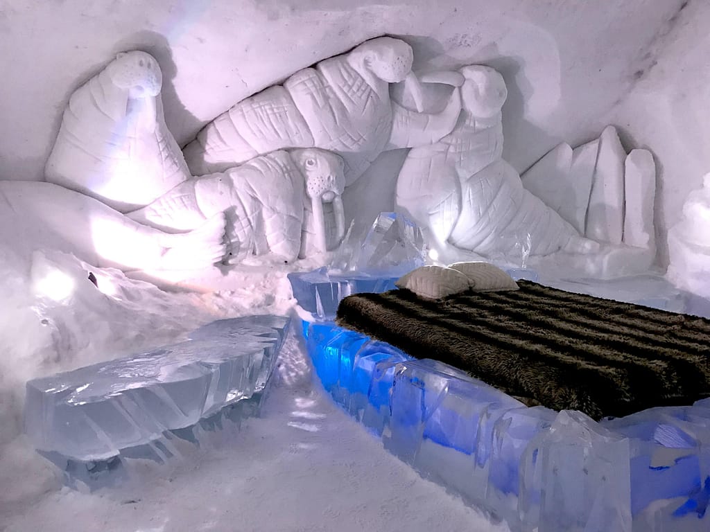 The interiors of a room at the Hotel De Glace