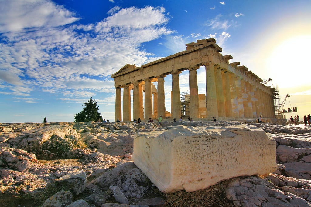 The ancient Parthenon Temple at Athens, Greece