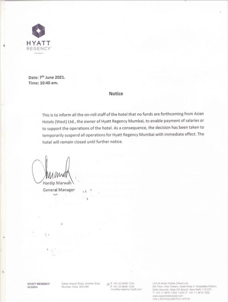 Hyatt Regency Mumbai shuts down due to lack of funds